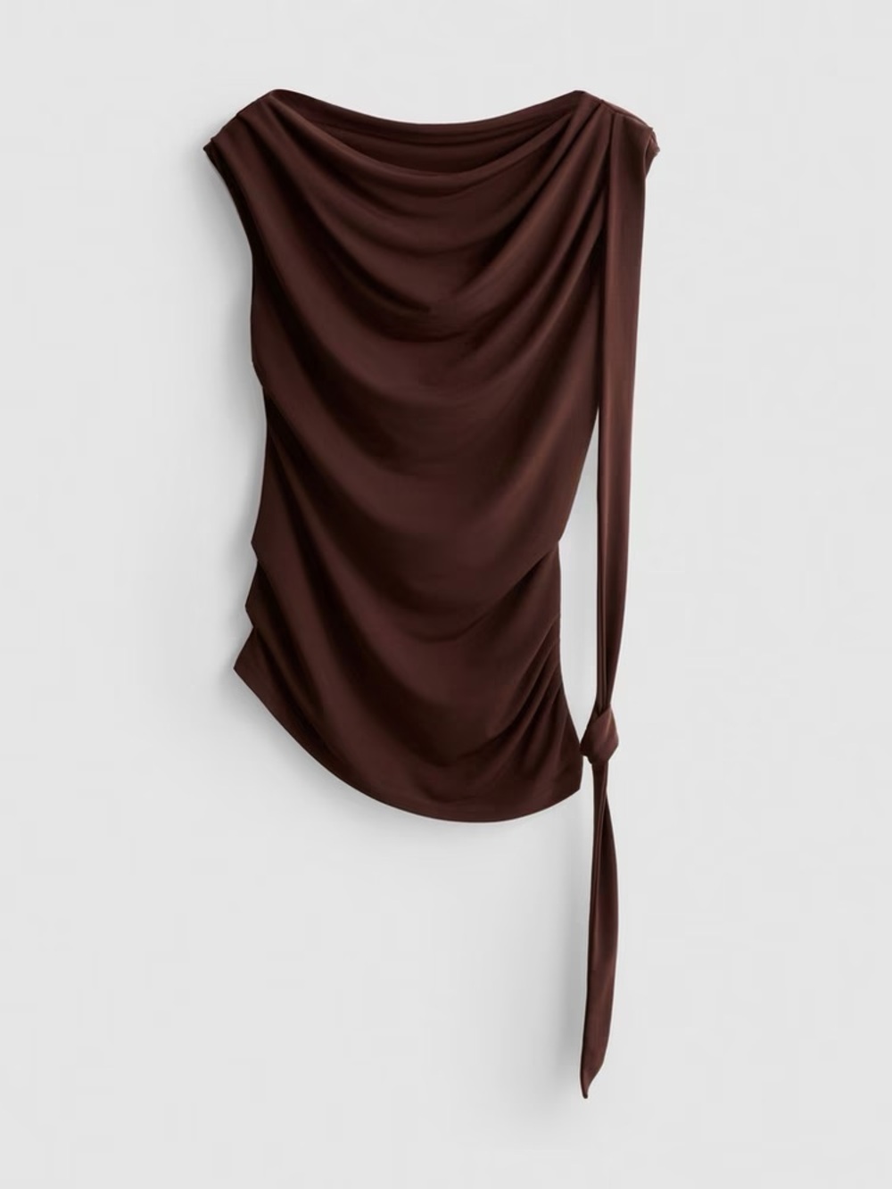 Draped One-Shoulder Tie Top brown Womens Shirt large
